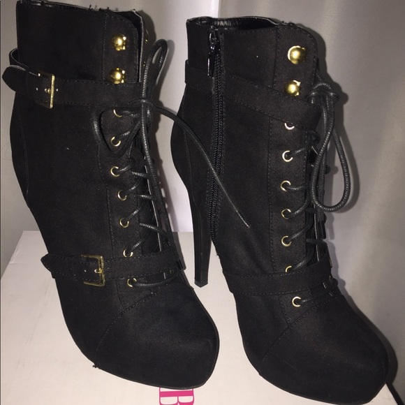 Black Suede Like Platform Bootie - Picture 2 of 8